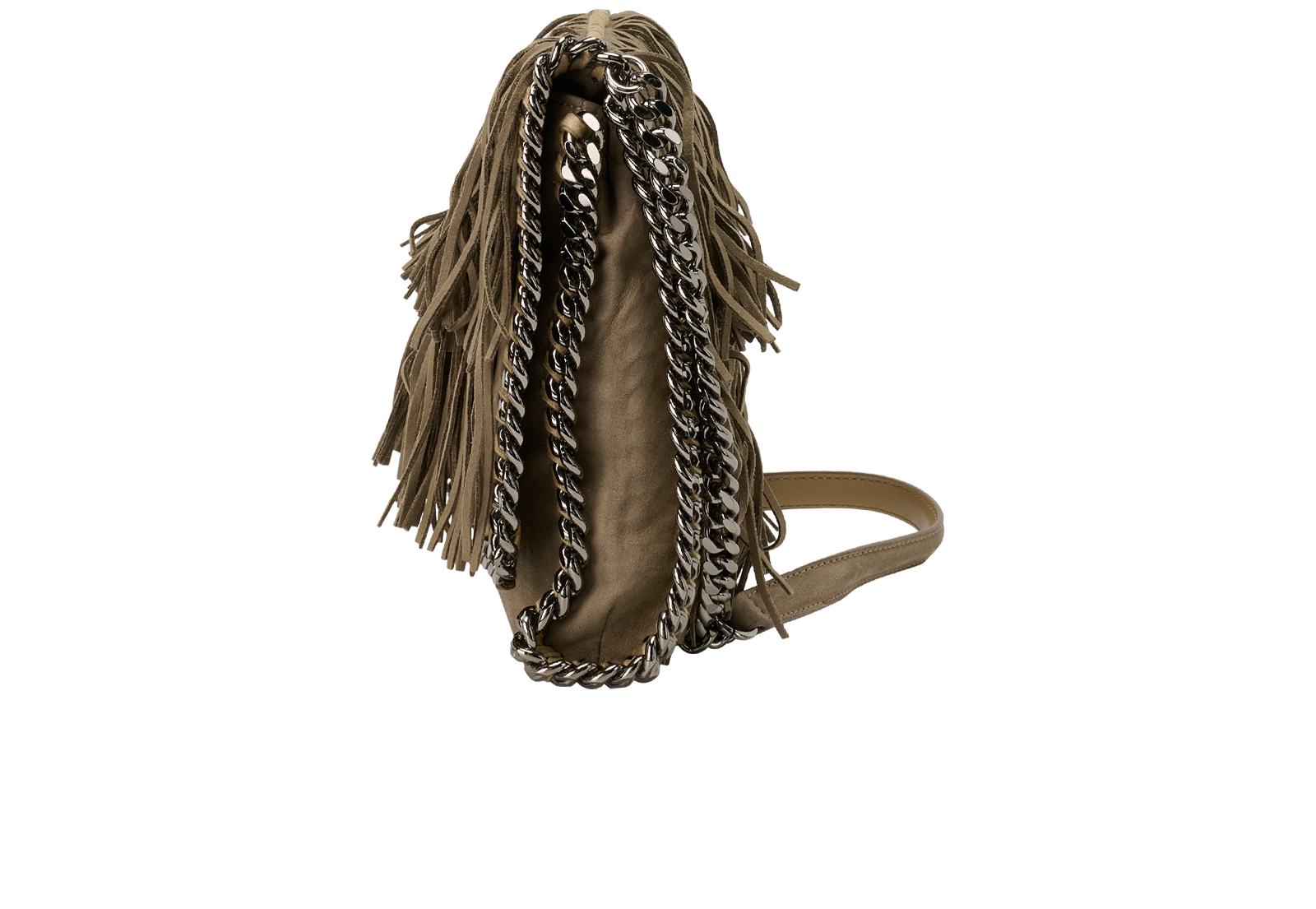 Fringe Trim Clutch, &pound;295, Handbags, Khaki, Faux Leather, Bottom view